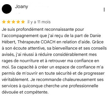 Témoignage de Joany provenant de Google Entreprise.