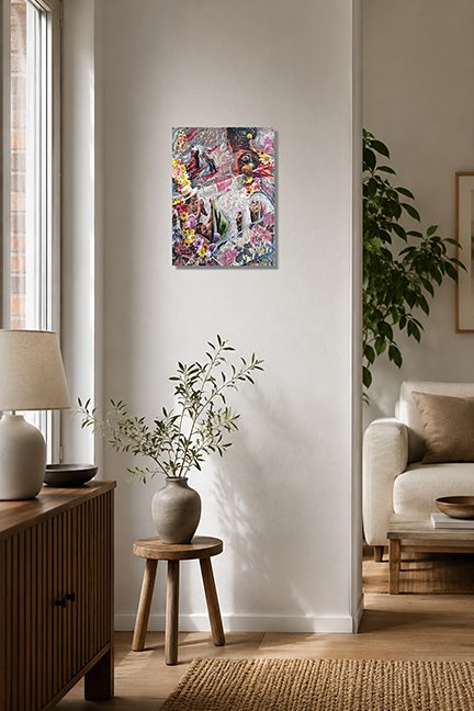 Toile de Danie Hébert présenté sur un mur.