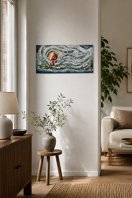 Toile de Danie Hébert présenté sur un mur.